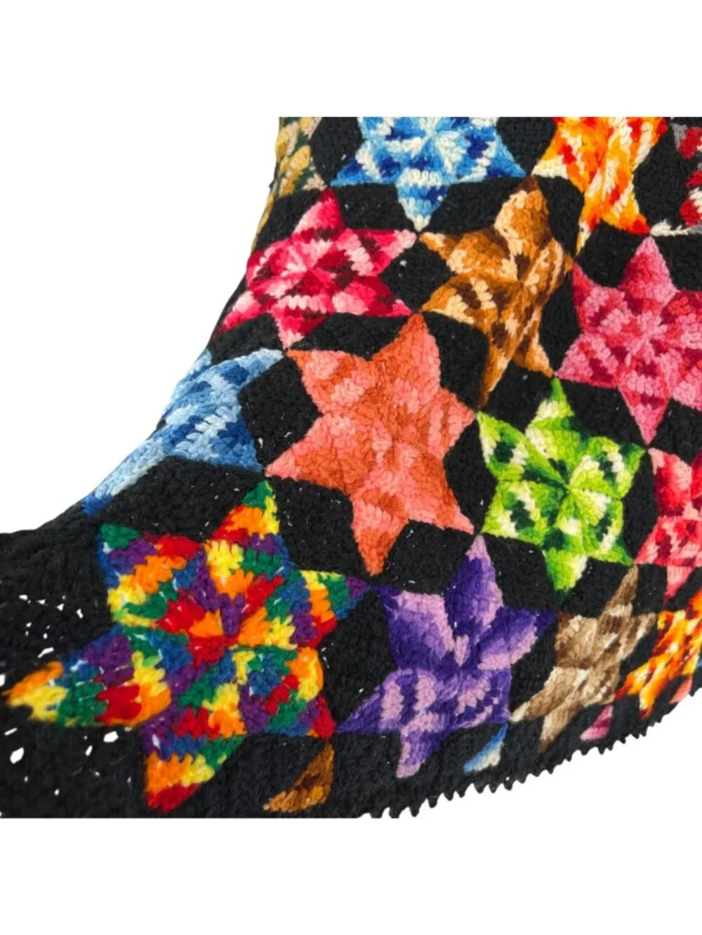 Vintage Multicolor Star Hexagon Crochet Throw Blanket Handmade 70